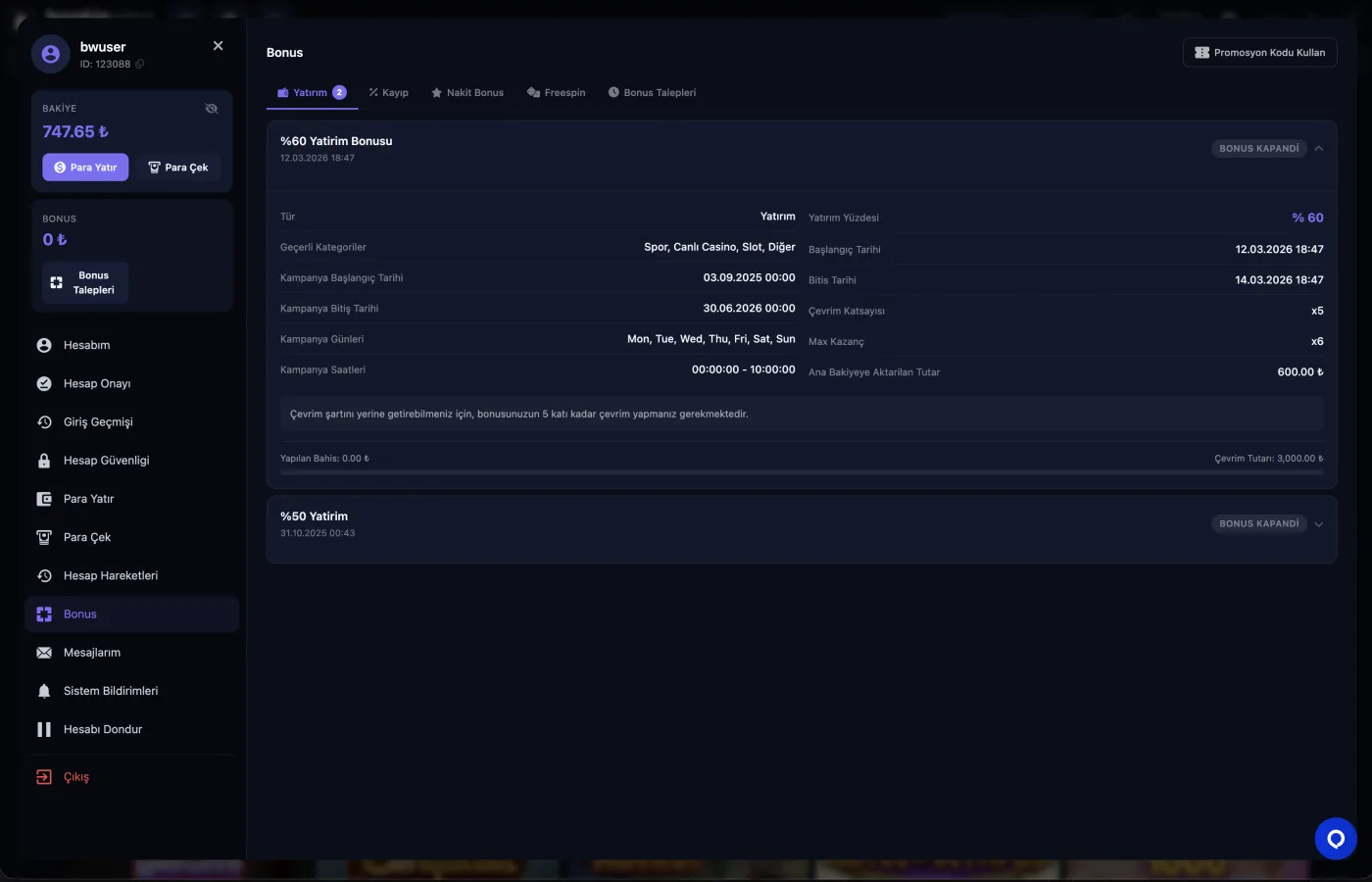 V3 — player bonus panel