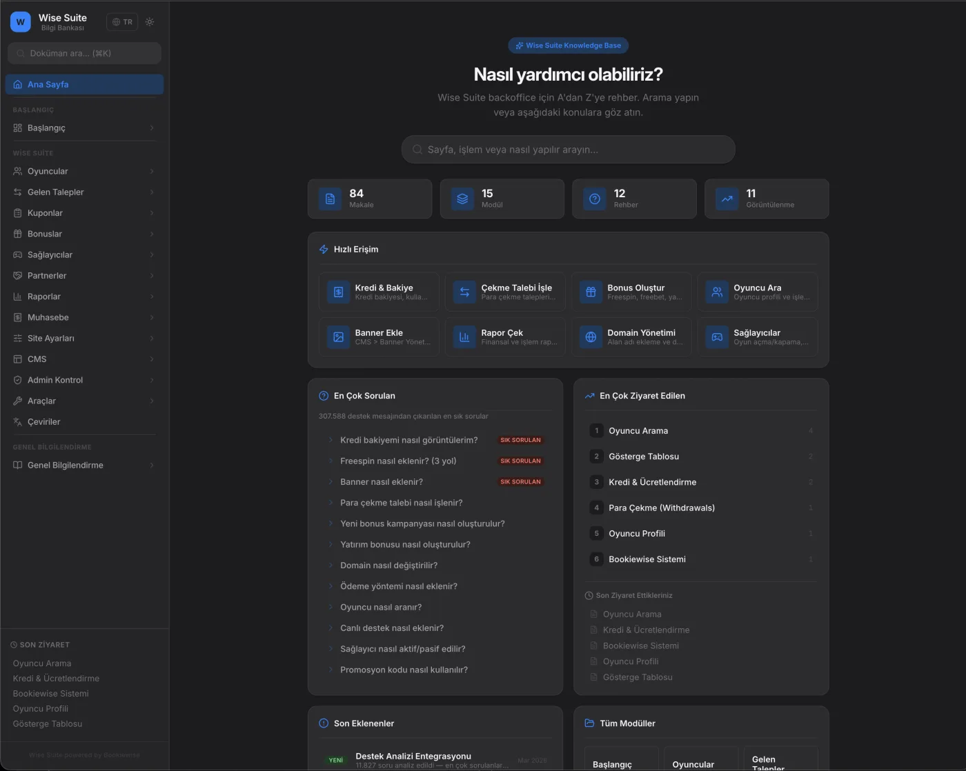 Help Suite — integrated knowledge base with 84+ articles